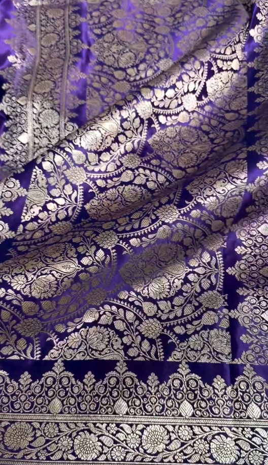 Royal Purple Banarasi Silk Saree with Silver Zari Floral Butta