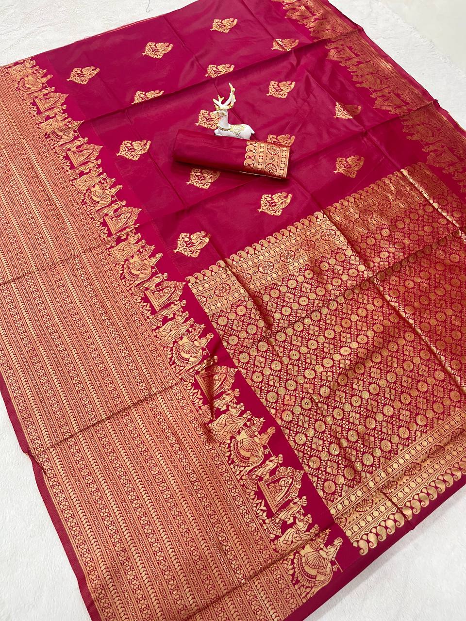 Royal Magenta Banarasi Silk Saree with Grand Antique Zari Border