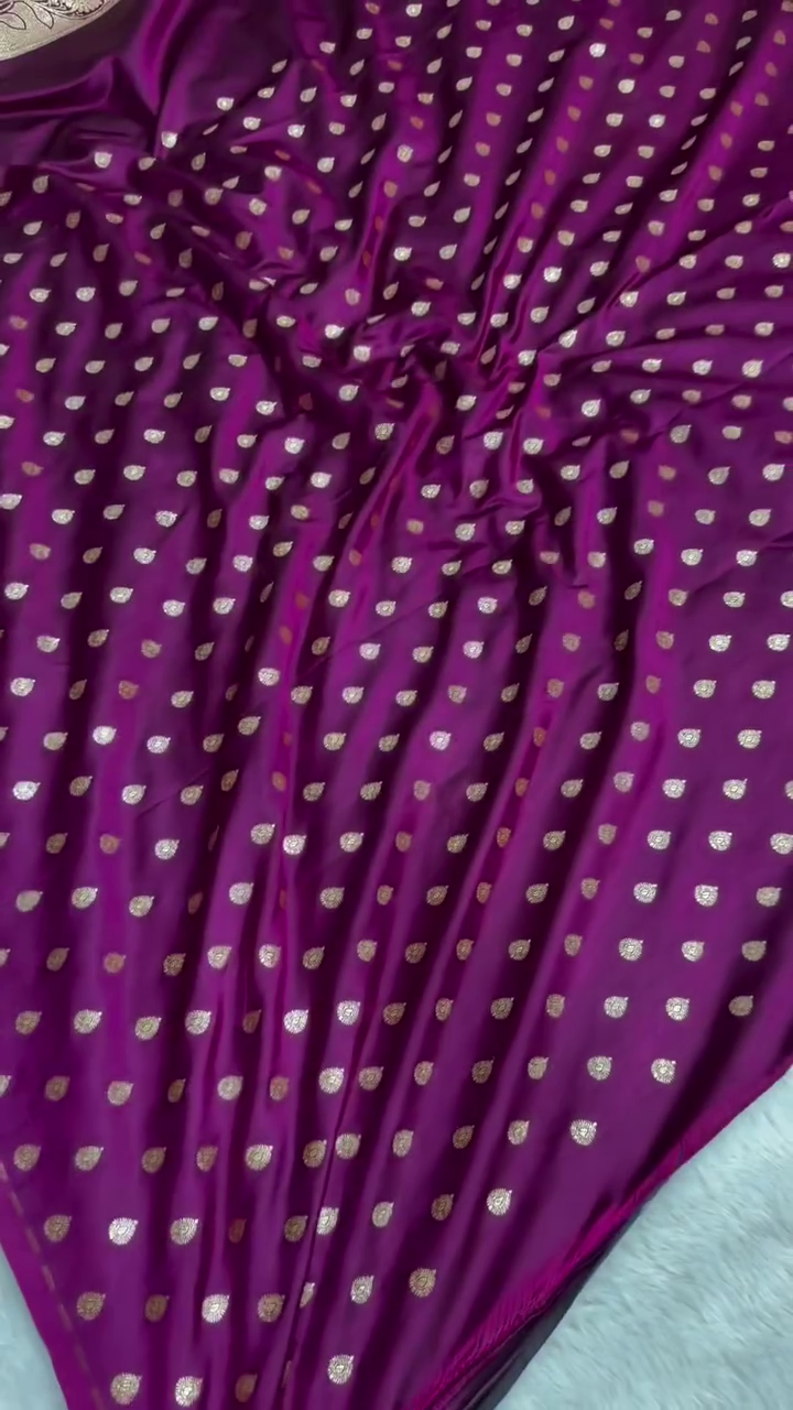 Royal Wine Purple Banarasi Silk Saree with Gold Zari Floral Buti & Heavy Designer Border
