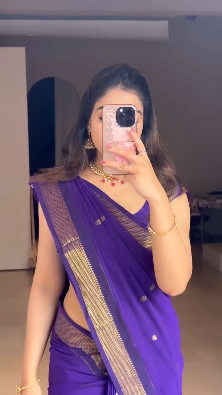 Divine Purple Soft Silk Saree With Propinquity Blouse Piece