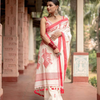 Classic Off-White & Red Handloom Cotton Saree