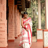 Classic Off-White & Red Handloom Cotton Saree