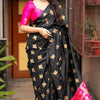 Epiphany Black and Dark Pink Soft Silk Saree With Snazzy Blouse Piece