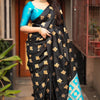 Elaborate Black and Firozi Soft Silk Saree With Piquant Blouse Piece