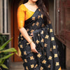 Winsome Black and Mustard Soft Silk Saree With Seraglio Blouse Piece