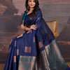 Precious Navy Blue Soft Silk Saree With Innovative Blouse Piece