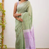 Magnetic Pista Cotton Silk Saree With Beleaguer Blouse Piece