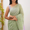 Magnetic Pista Cotton Silk Saree With Beleaguer Blouse Piece