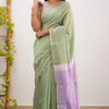 Magnetic Pista Cotton Silk Saree With Beleaguer Blouse Piece