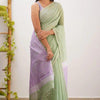 Magnetic Pista Cotton Silk Saree With Beleaguer Blouse Piece