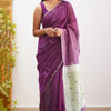 Energetic Purple Cotton Silk Saree With Comely Blouse Piece