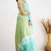 Mellifluous Sea Green Cotton Silk Saree With Staggering Blouse Piece