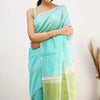 Mellifluous Sea Green Cotton Silk Saree With Staggering Blouse Piece