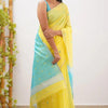 Arresting Yellow Cotton Silk Saree With Jazzy Blouse Piece