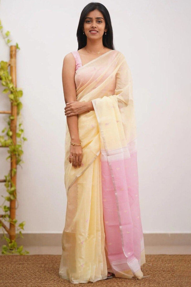 Radiant Yellow Cotton Silk Saree With Demanding Blouse Piece