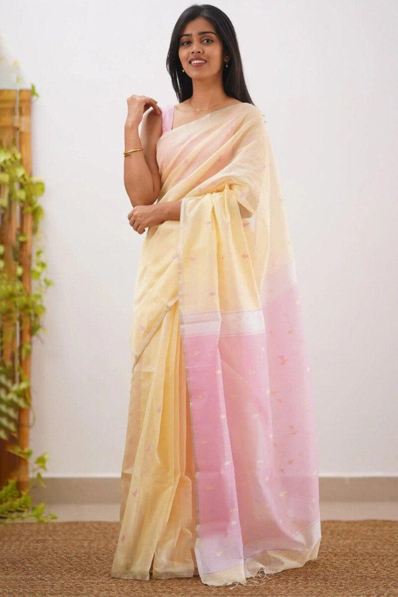 Radiant Yellow Cotton Silk Saree With Demanding Blouse Piece