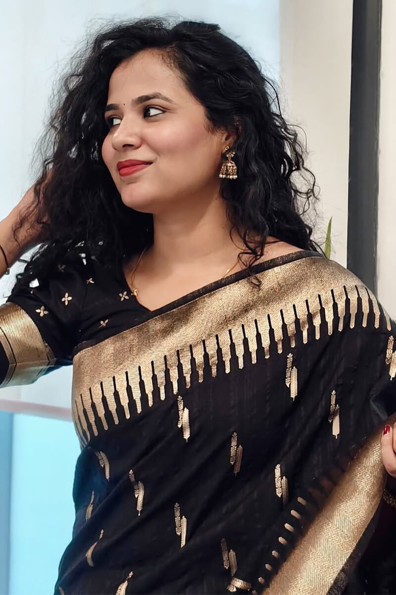 Preferable Black Soft Silk Saree With Fragrant Blouse Piece