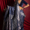 Preferable Navy Blue Soft Silk Saree With Beleaguer Blouse Piece
