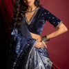 Preferable Navy Blue Soft Silk Saree With Beleaguer Blouse Piece