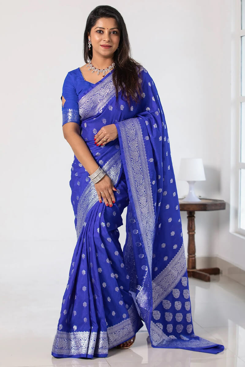 Enthralling Blue Soft Silk Saree With Lagniappe Blouse Piece