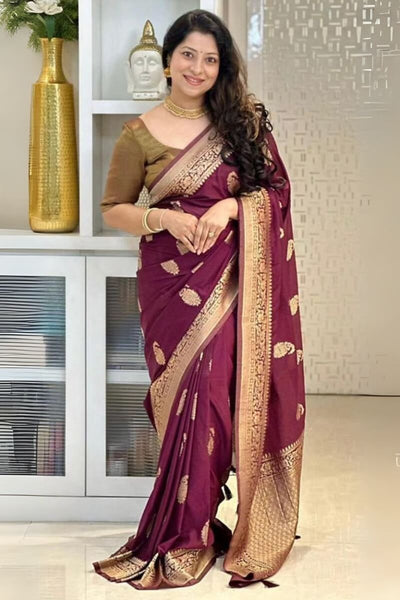 Admirable Wine Soft Silk Saree With Beguiling Blouse Piece