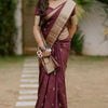 Glorious Wine Soft Silk Saree With Desirable Blouse Piece