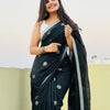 Posh Black Cotton Silk Saree With Prettiest Blouse Piece