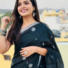 Posh Black Cotton Silk Saree With Prettiest Blouse Piece