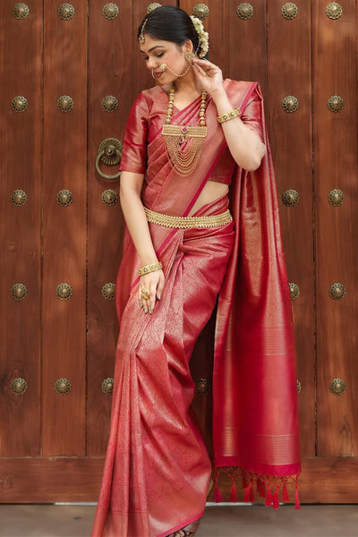 Lagniappe Dark Pink Soft Silk Saree With Devastating Blouse Piece