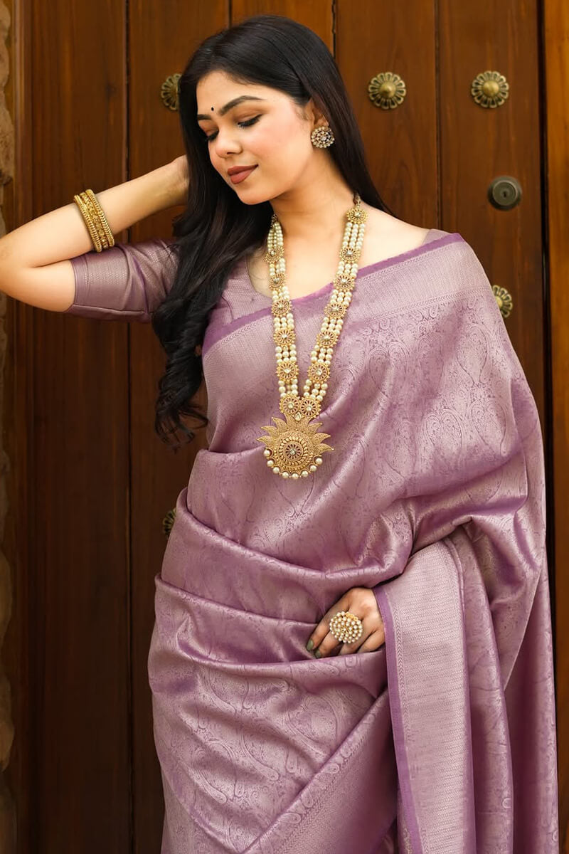 Majesty Lavender Soft Silk Saree With Splendorous Blouse Piece