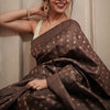 Groovy Brown Soft Silk Saree With Artistic Blouse Piece