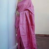 Gossamer Pink Soft Silk Saree With Blooming Blouse Piece