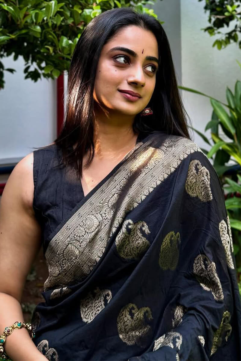 Gossamer Black Soft Silk Saree With Transcendent Blouse Piece