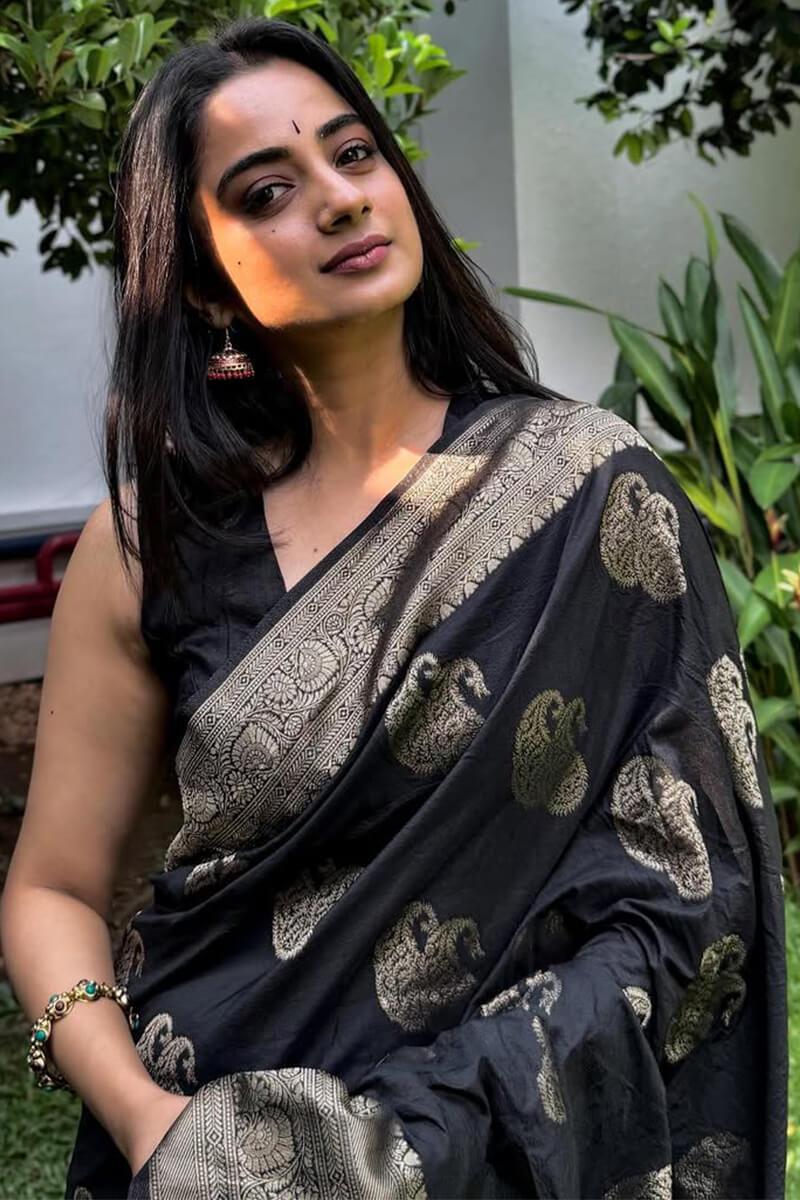 Gossamer Black Soft Silk Saree With Transcendent Blouse Piece