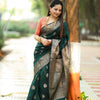 Tremendous Dark Green Soft Silk Saree With Stunning Blouse Piece