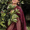 Adorable Wine Soft Silk Saree With Gratifying Blouse Piece