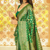 Entrancing Green Soft Silk Saree With Blooming Blouse Piece