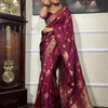 Demure Wine Soft Silk Saree With Diaphanous Blouse Piece