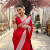 Stylish Red Soft Silk Saree With Hypnotic Blouse Piece