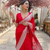 Stylish Red Soft Silk Saree With Hypnotic Blouse Piece