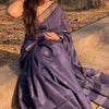 Divine Purple Soft Silk Saree With Brood Blouse Piece