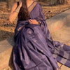 Divine Purple Soft Silk Saree With Brood Blouse Piece