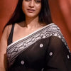 Pretty Black Cotton Silk Saree With Jazzy Blouse Piece