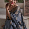 Snappy Grey Linen Silk Saree With Pulsating Blouse Piece