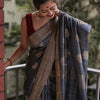 Snappy Grey Linen Silk Saree With Pulsating Blouse Piece