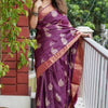Snazzy Purple Linen Silk Saree With Imaginative Blouse Piece