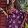 Snazzy Purple Linen Silk Saree With Imaginative Blouse Piece