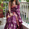 Snazzy Purple Linen Silk Saree With Imaginative Blouse Piece