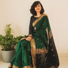 Snazzy Dark Green Linen Silk Saree With Glittering Blouse Piece