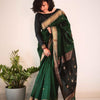 Snazzy Dark Green Linen Silk Saree With Glittering Blouse Piece